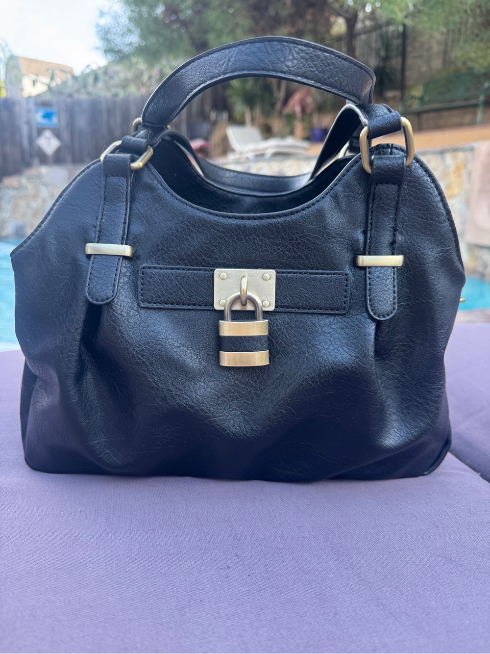 Y2K Black Faux Leather Padlock Satchel Shoulder Crossbody Bag EUC